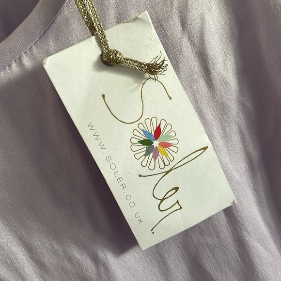 Soler Pia Gathered Tier Maxi Dress Women’s Size Medium 100% Silk Pink Purple - Picture 9 of 11